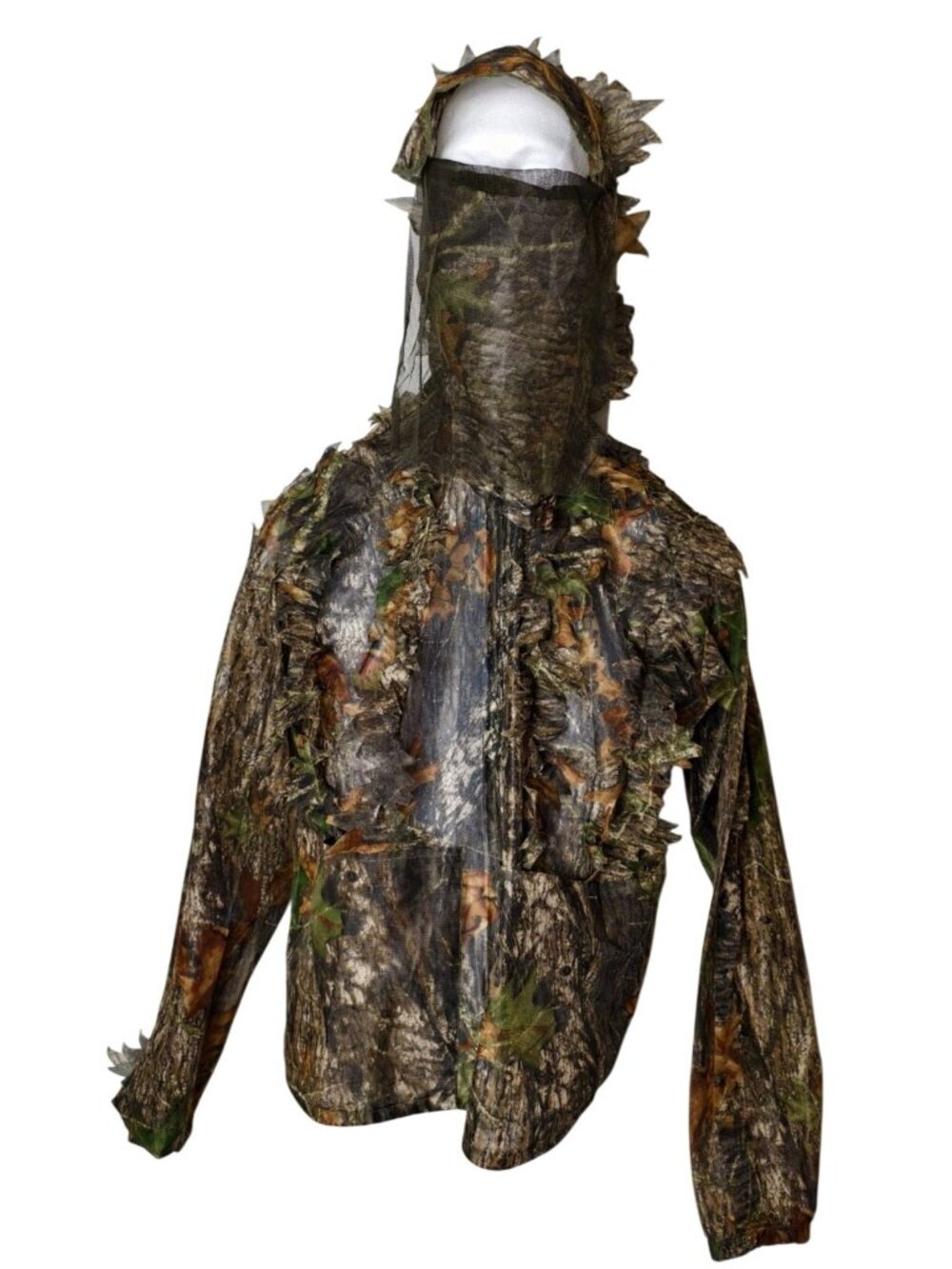 Underbrush Mens S/M Camouflage Jacket Ghillie Hood Mesh Face Cover Leafy Hunting